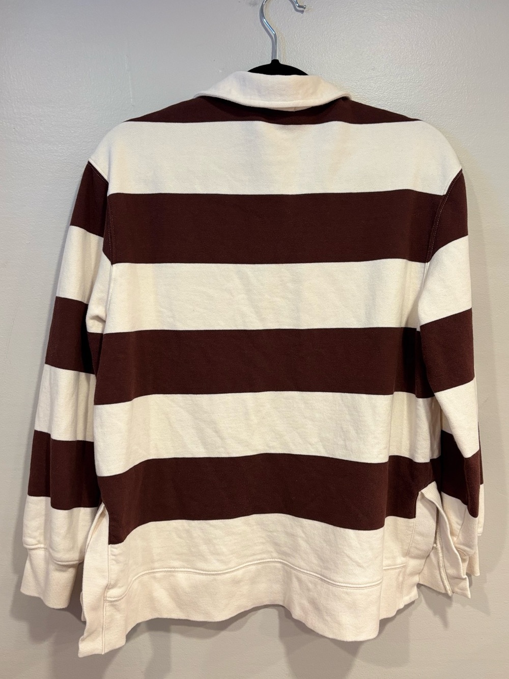 Z Supply Rugby Brown Stripe 100% Cotton Brushed Fleece Henley Women's Medium - Picture 5 of 9